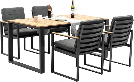 5 Piece Outdoor Dining Set with Teak Tabletop