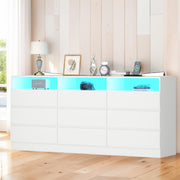 9 Drawer Dresser with Power Outlet and LED Light Strip