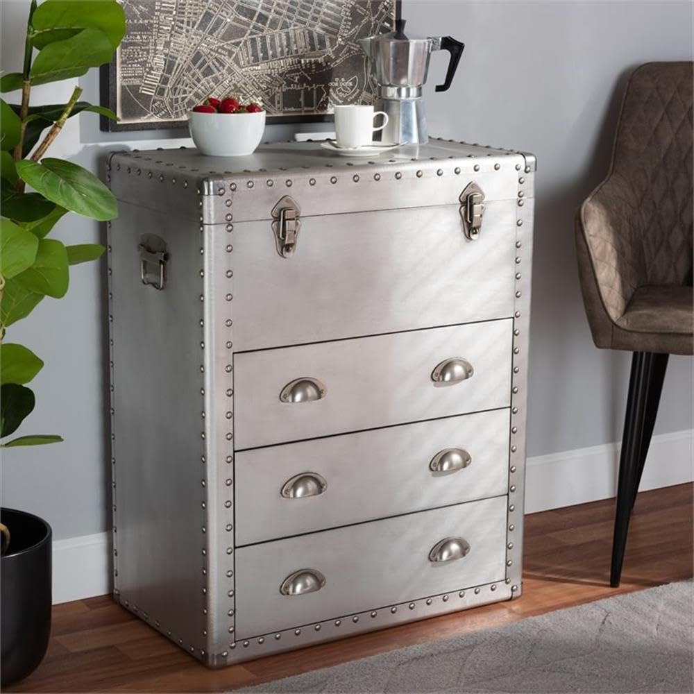3-Drawer Mid-Century Metal Accent Storage Chest