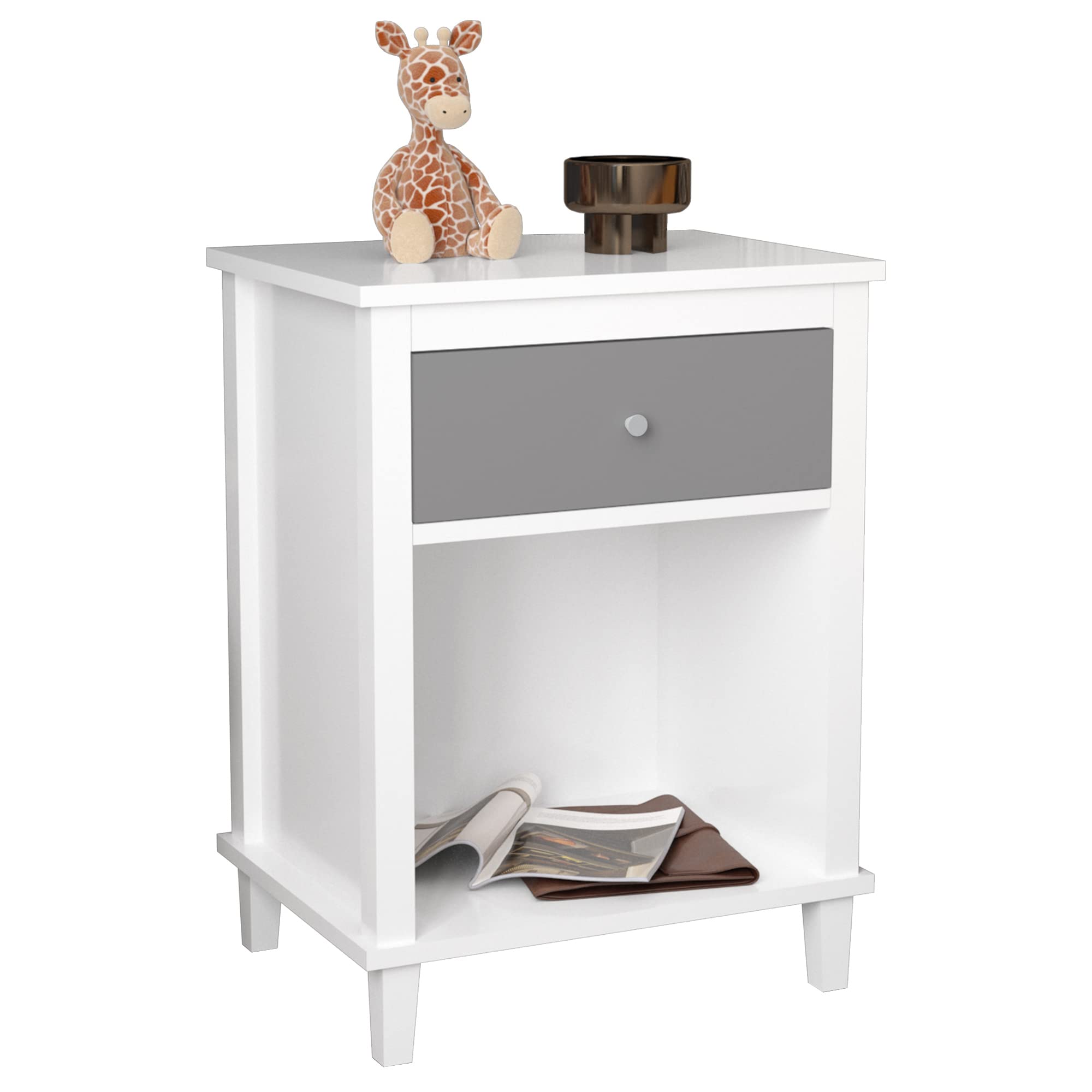 Kids Nightstand with Drawer and Storage Shelf