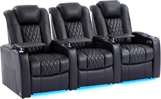 Home Theater Seating Row of 4 - Top Grain Leather Power Recliner
