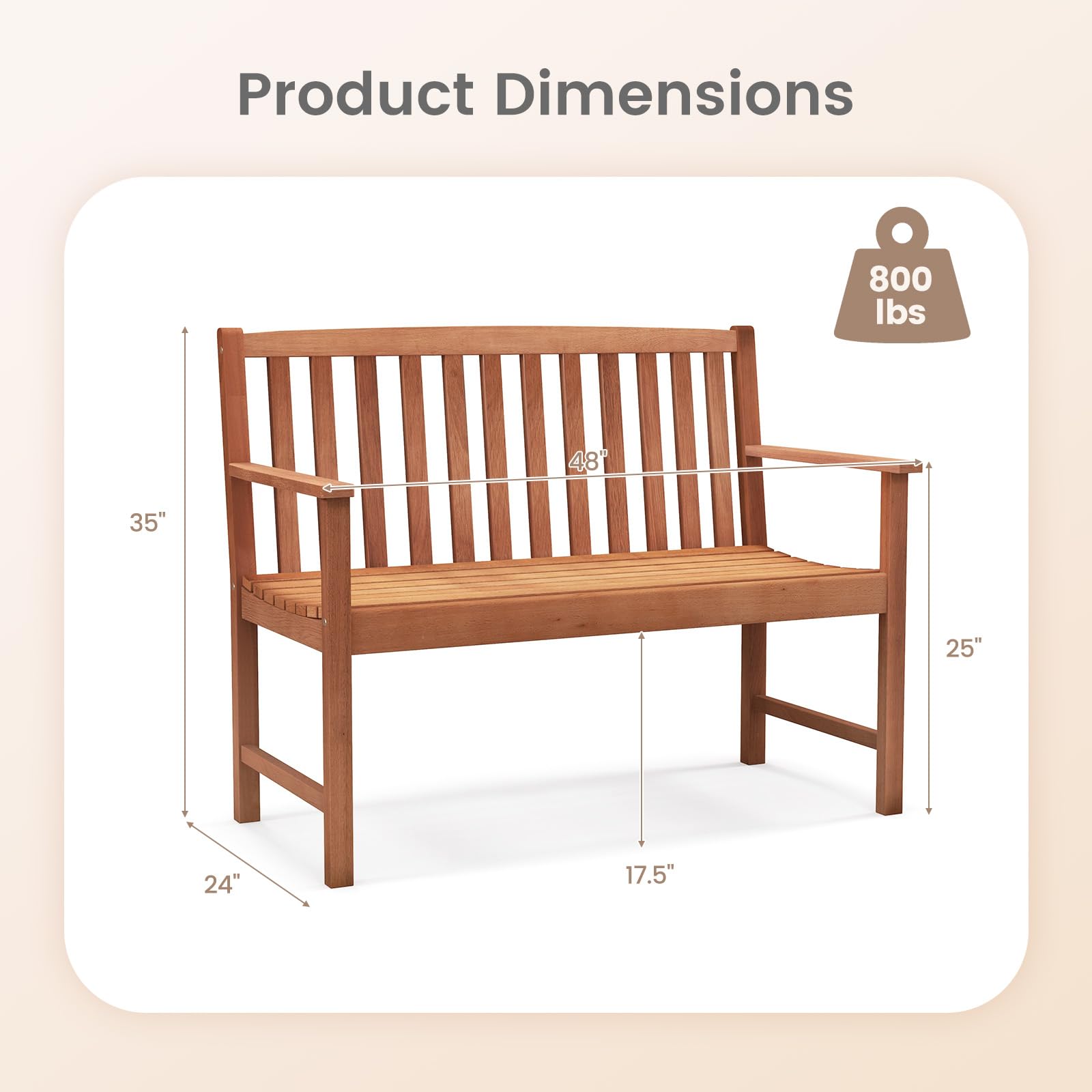 2-Person Eucalyptus Wood Patio Bench