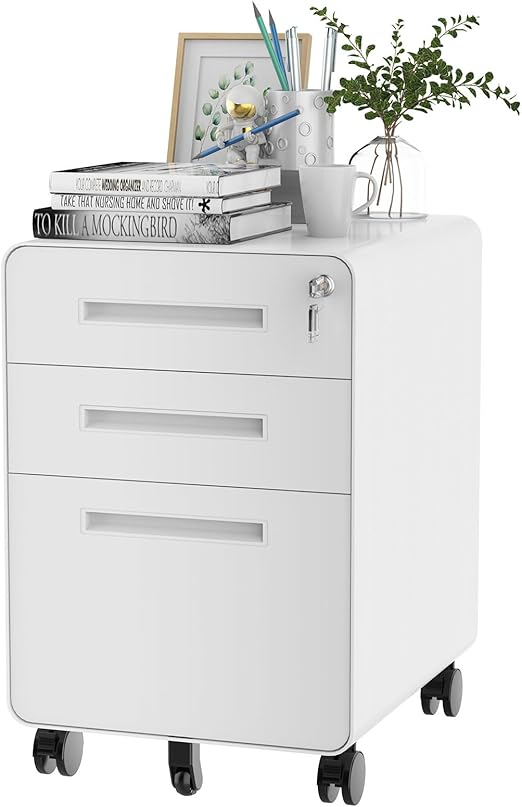 3 Drawer Mobile File Cabinet with Lock and Wheels
