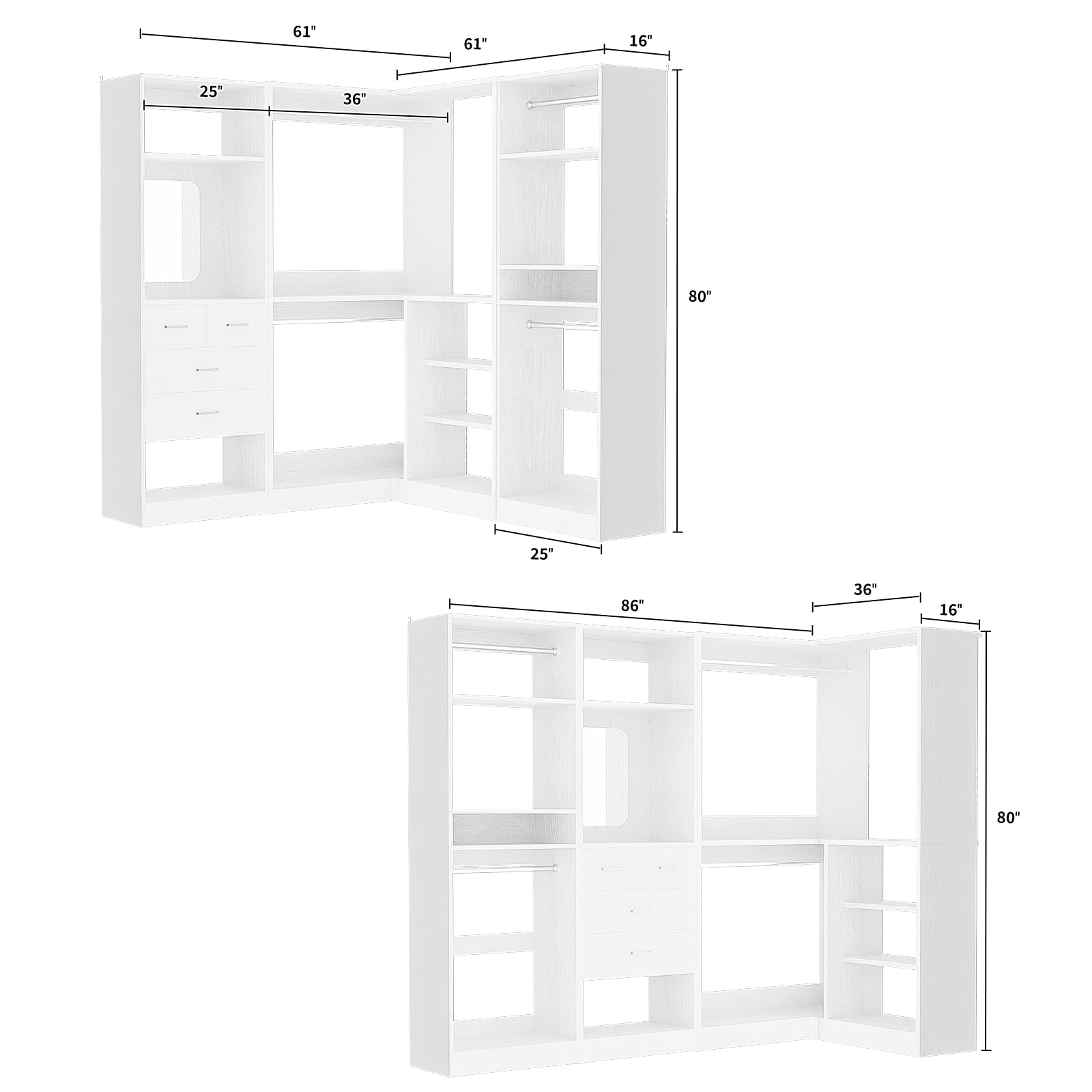 86" Corner Closet System with Mirror