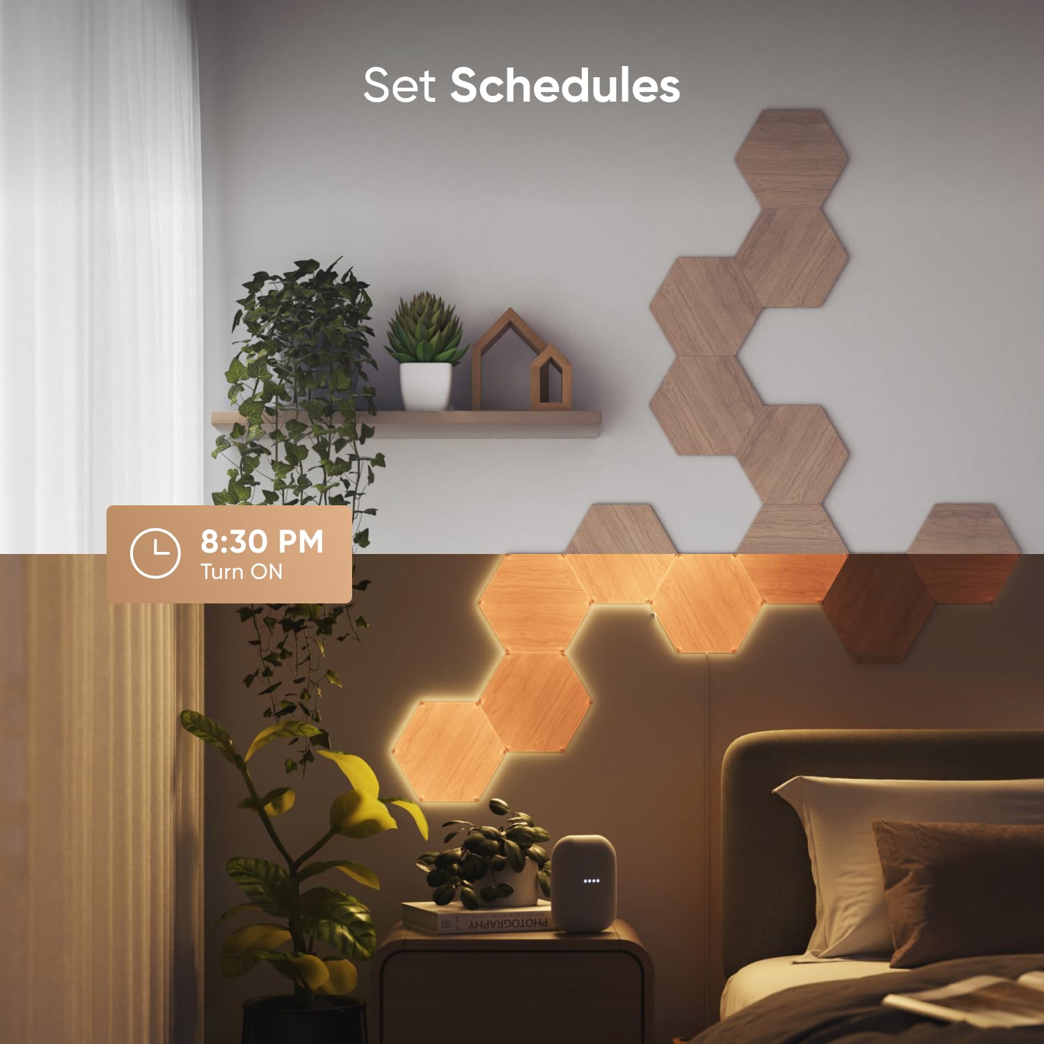 Wood Look Smart Hexagon Wall Lights 13-Pack