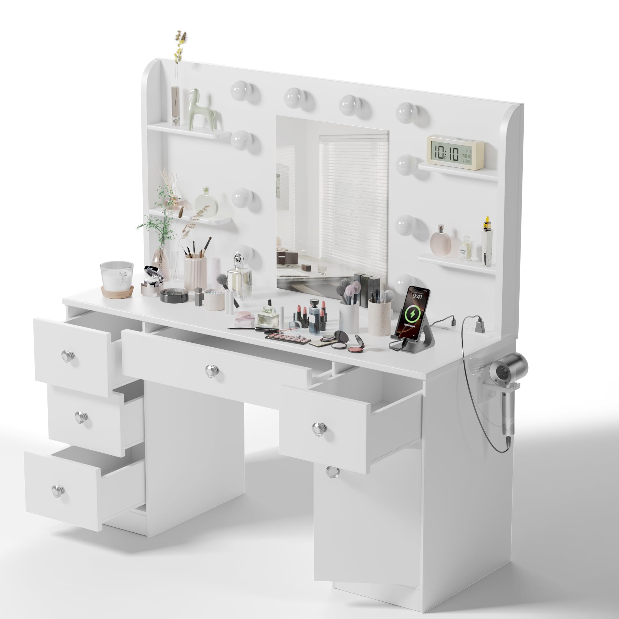 Makeup Vanity Desk with LED Mirror and Storage