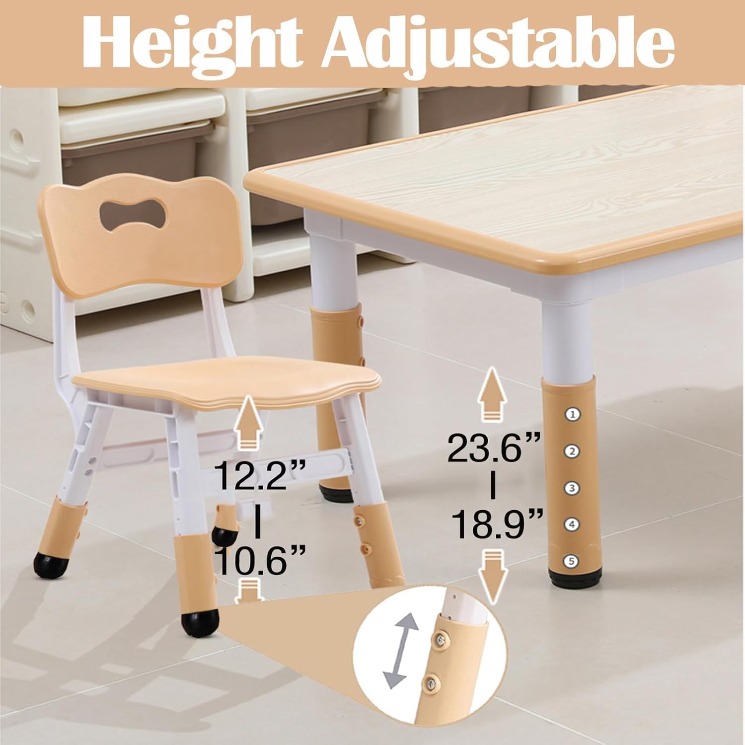 Height Adjustable Kids Table and 6 Chair Set