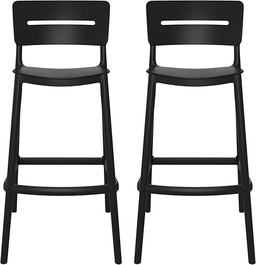 Stackable Polypropylene Outdoor Patio Bar Stools Set of 2