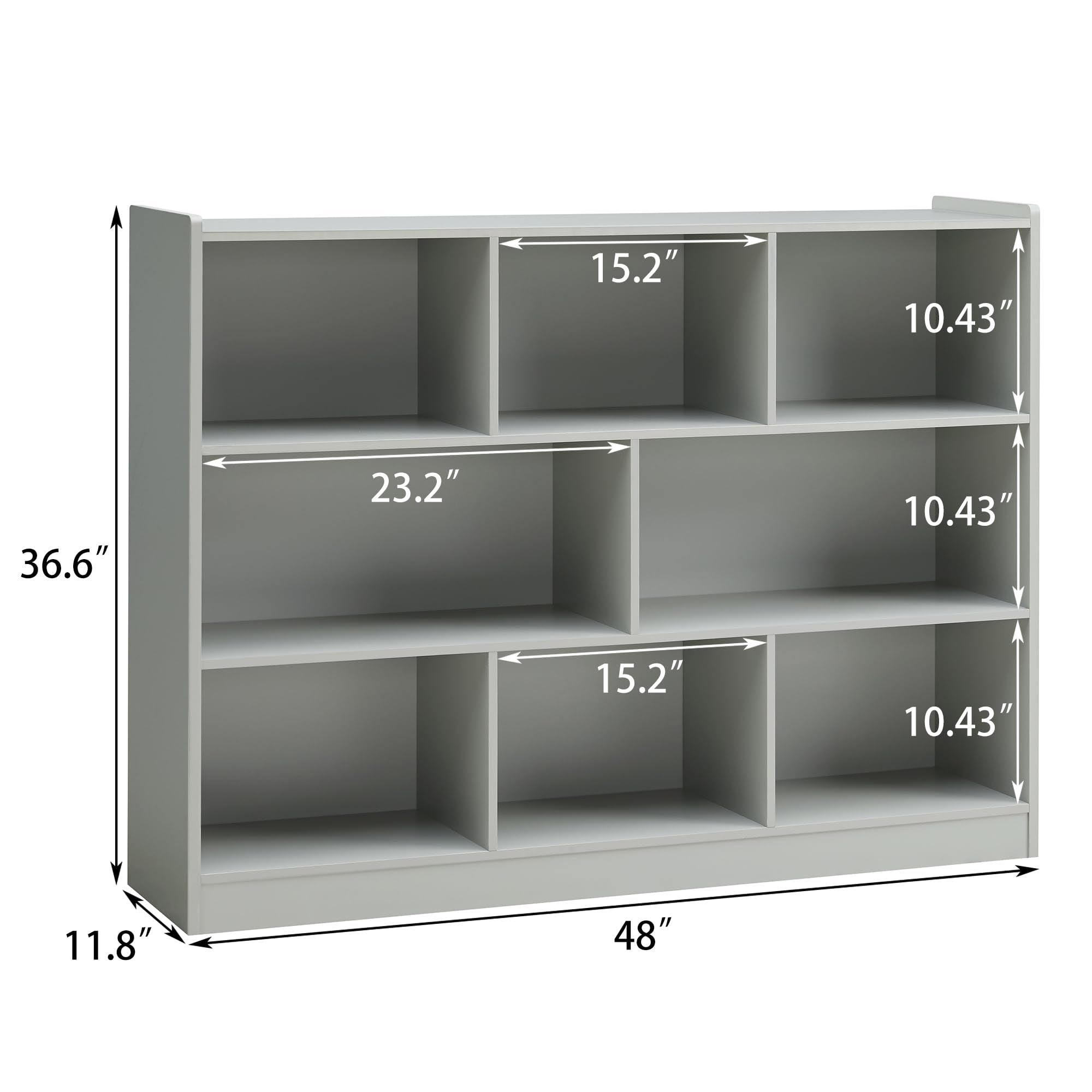 3-Tier Bookshelf 8-Section Wooden Storage Organizer