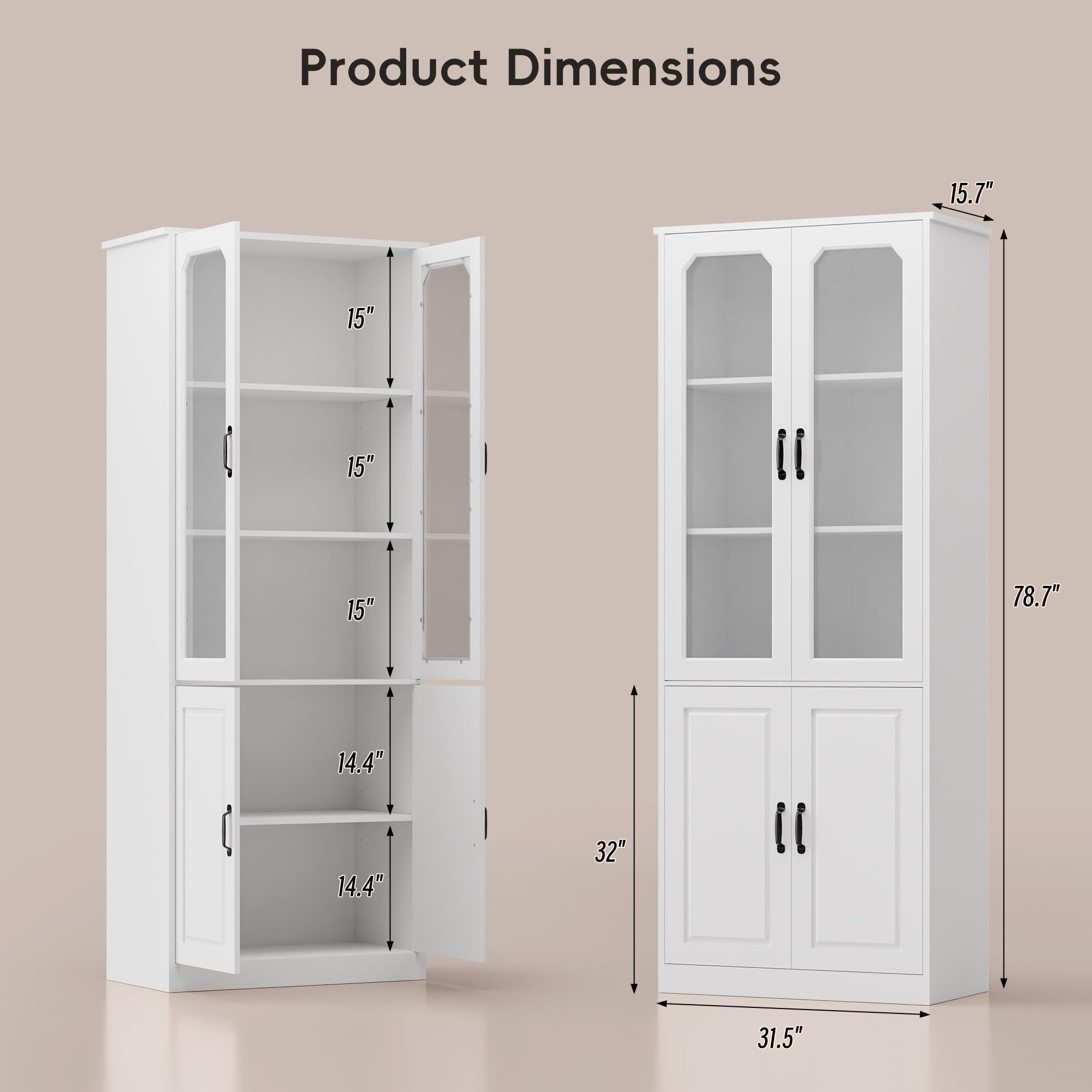 Tall Kitchen Pantry Cabinet with Glass Doors