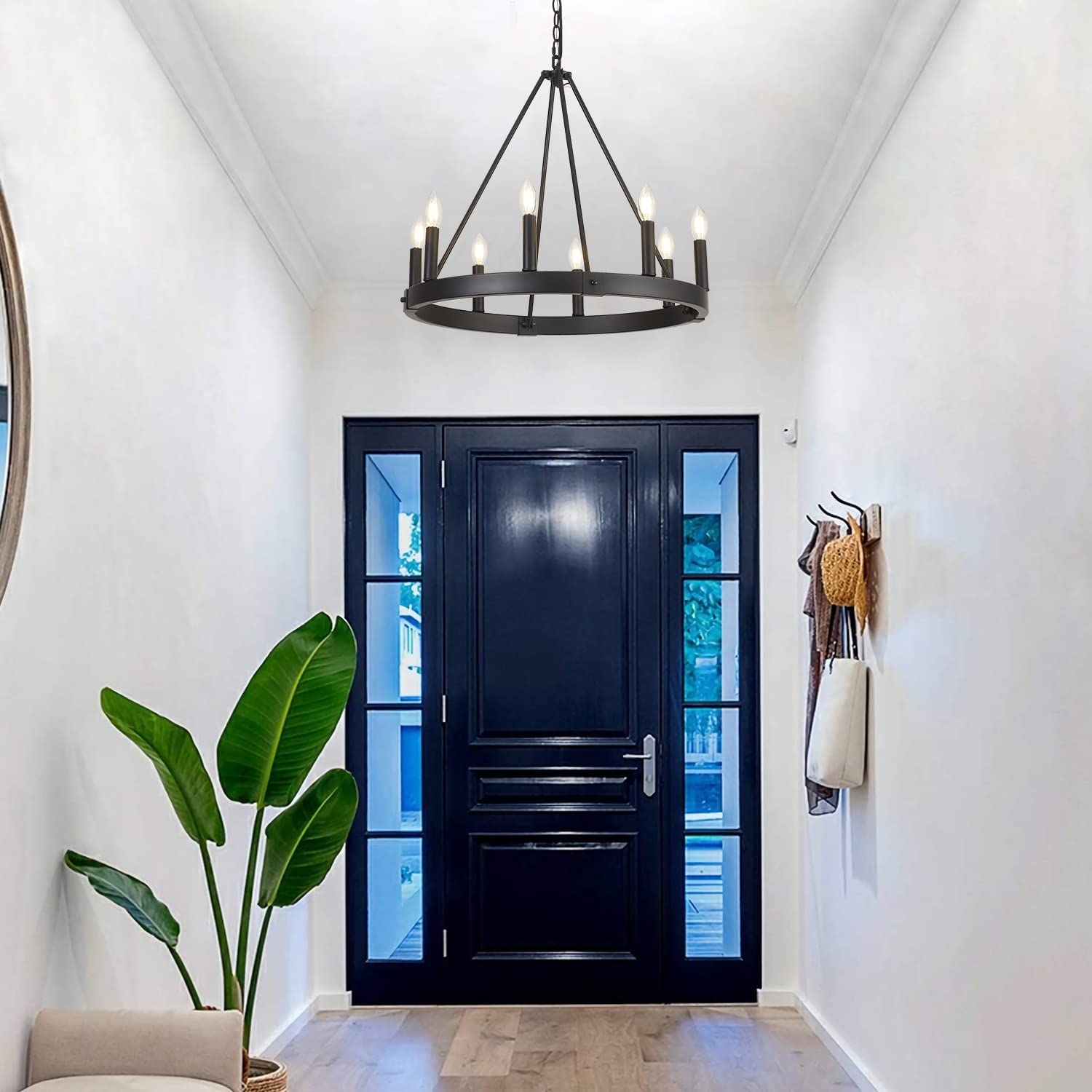 8-Light Farmhouse Wagon Wheel Chandelier