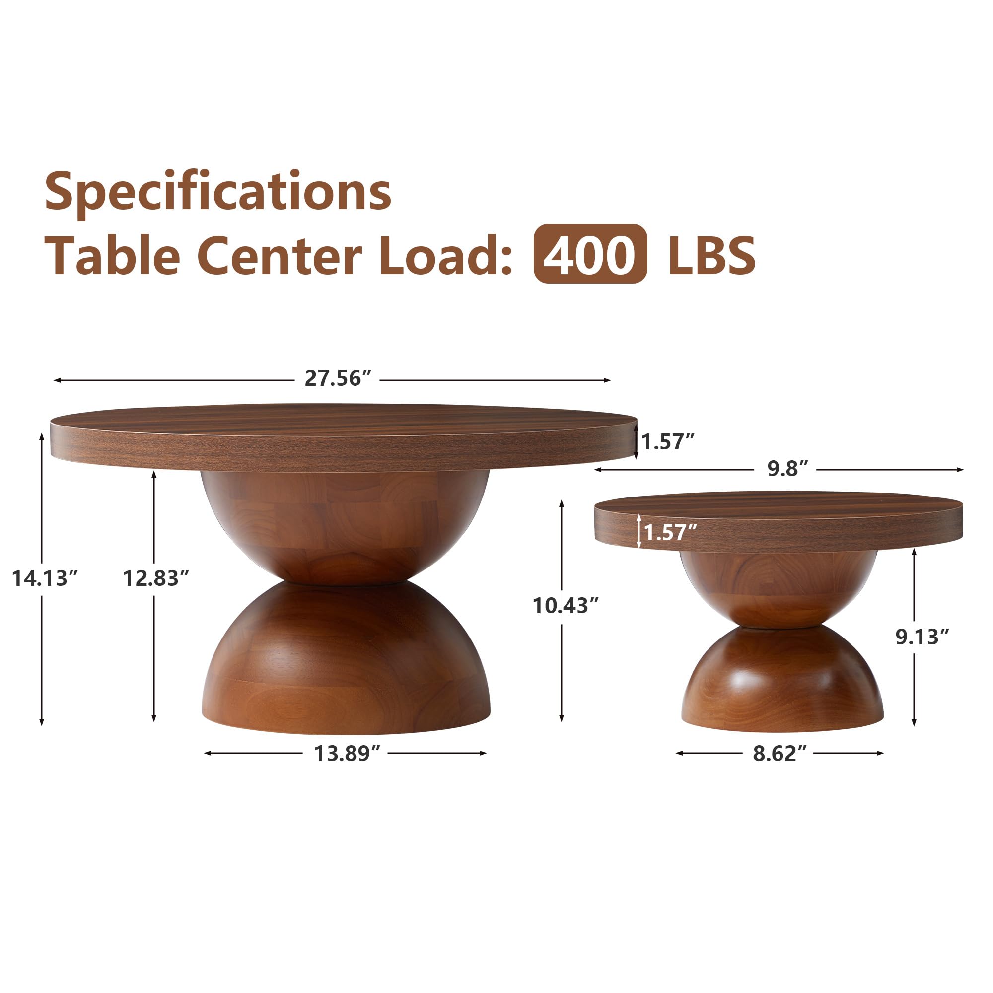 Solid Wood Round Nesting Coffee Table Set of 2
