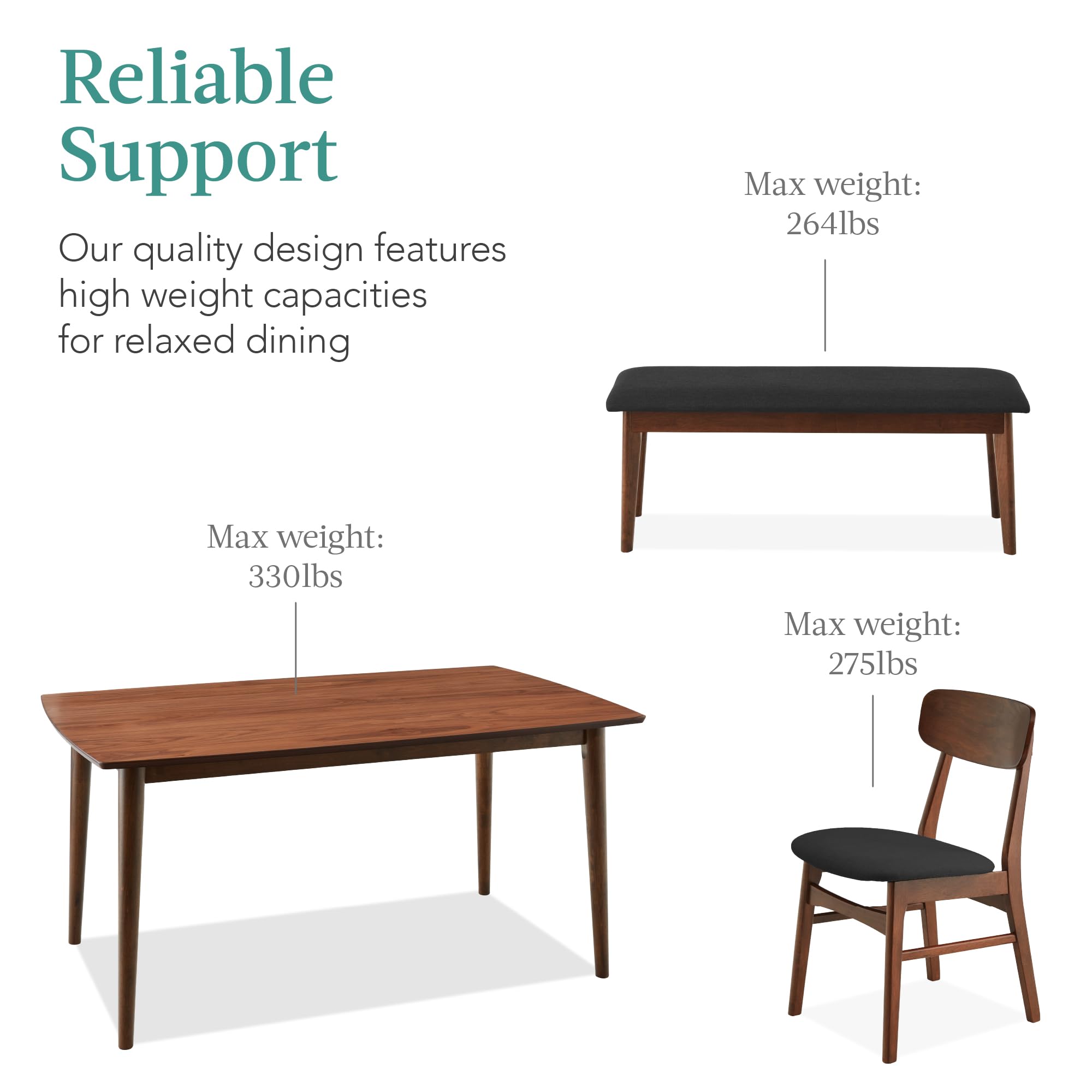 6-Piece Wooden Dining Set with Bench and Upholstered Chairs