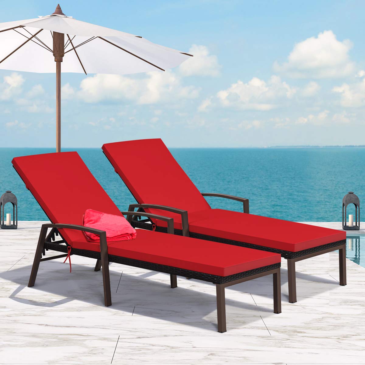 Patio Rattan Lounge Chair with Adjustable Backrest