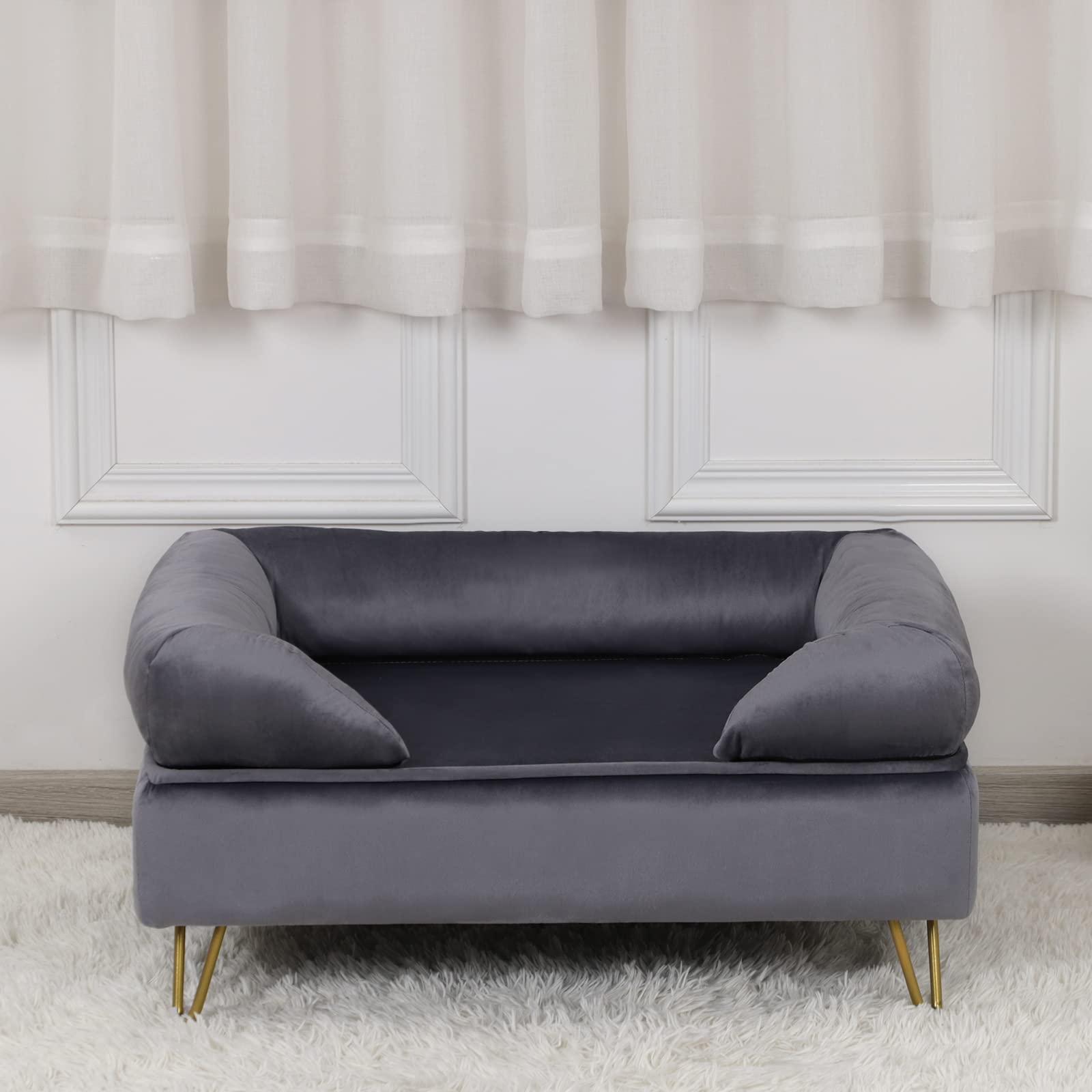 Velvet Pet Sofa Bed with Wooden Frame