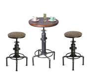 3 Piece Industrial Pub Bar Set with Adjustable Height