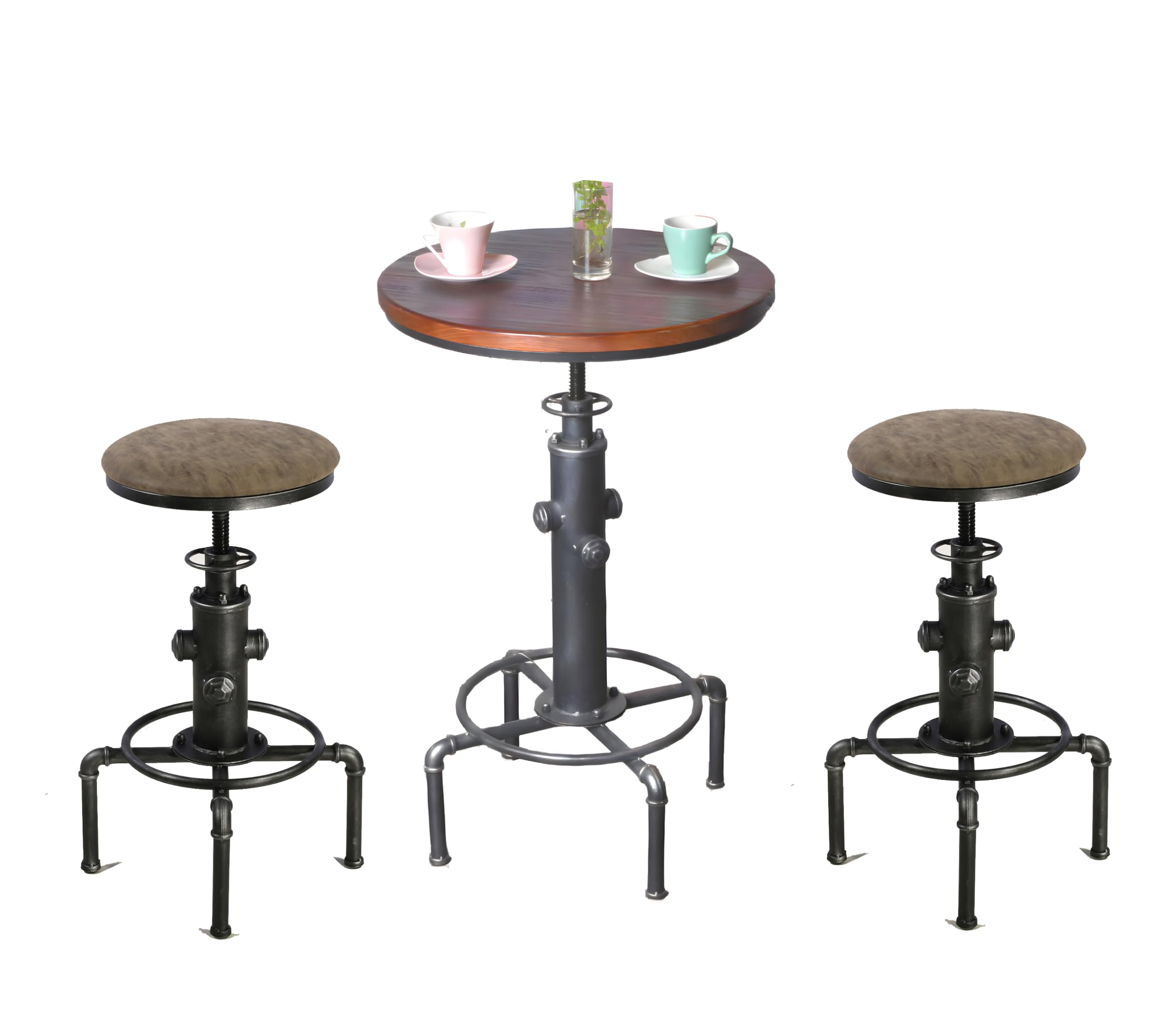 3 Piece Industrial Pub Bar Set with Adjustable Height