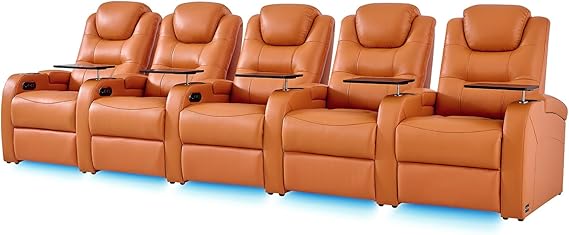 Top Grain Nappa Leather Power Recliner Home Theater Seating - Row of 5