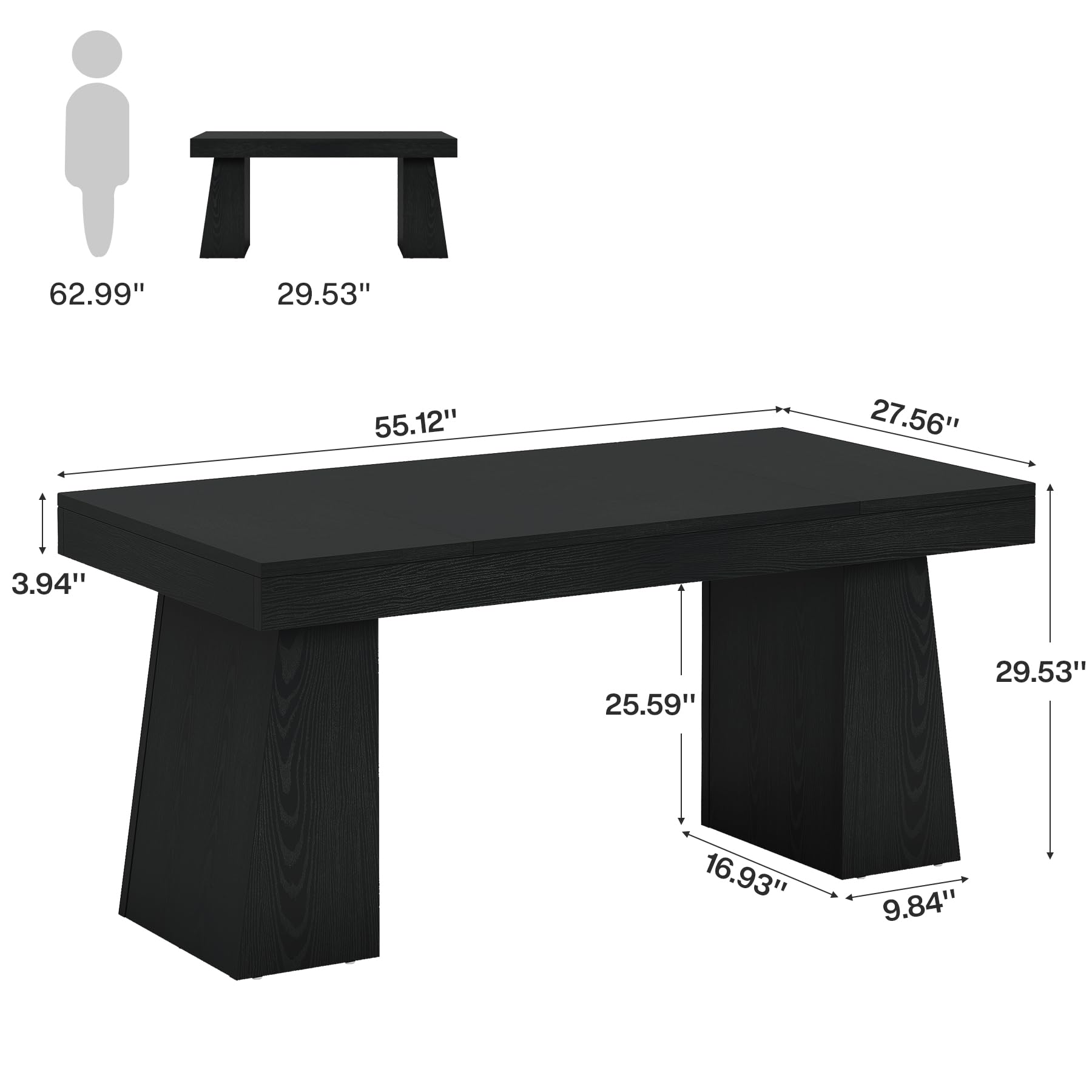 55" Executive Desk with Double Pedestal - Modern Wooden Office Writing Table