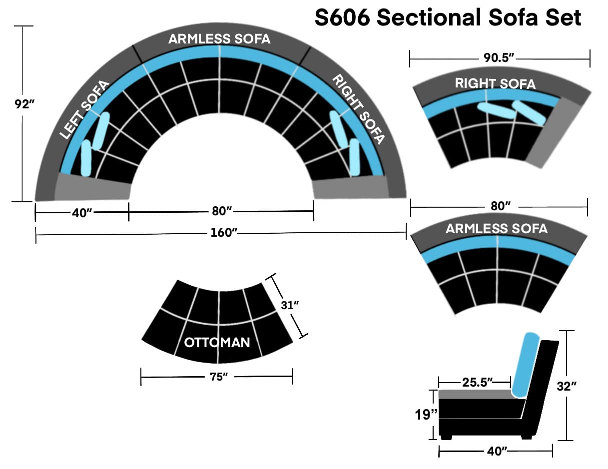 160" Semi Circular Curved Sectional Sofa Set