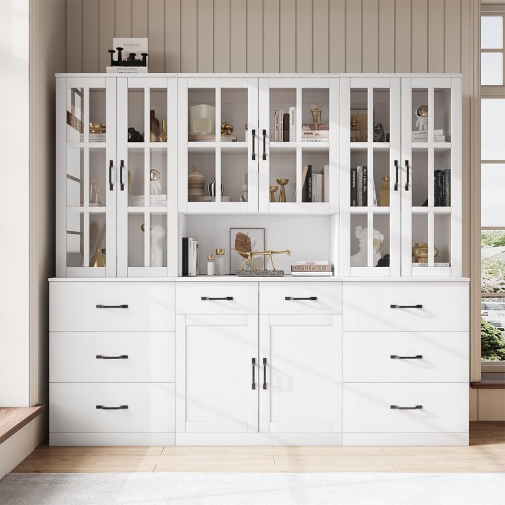 5-Tier Bookcase with Glass Door and 3 Drawers