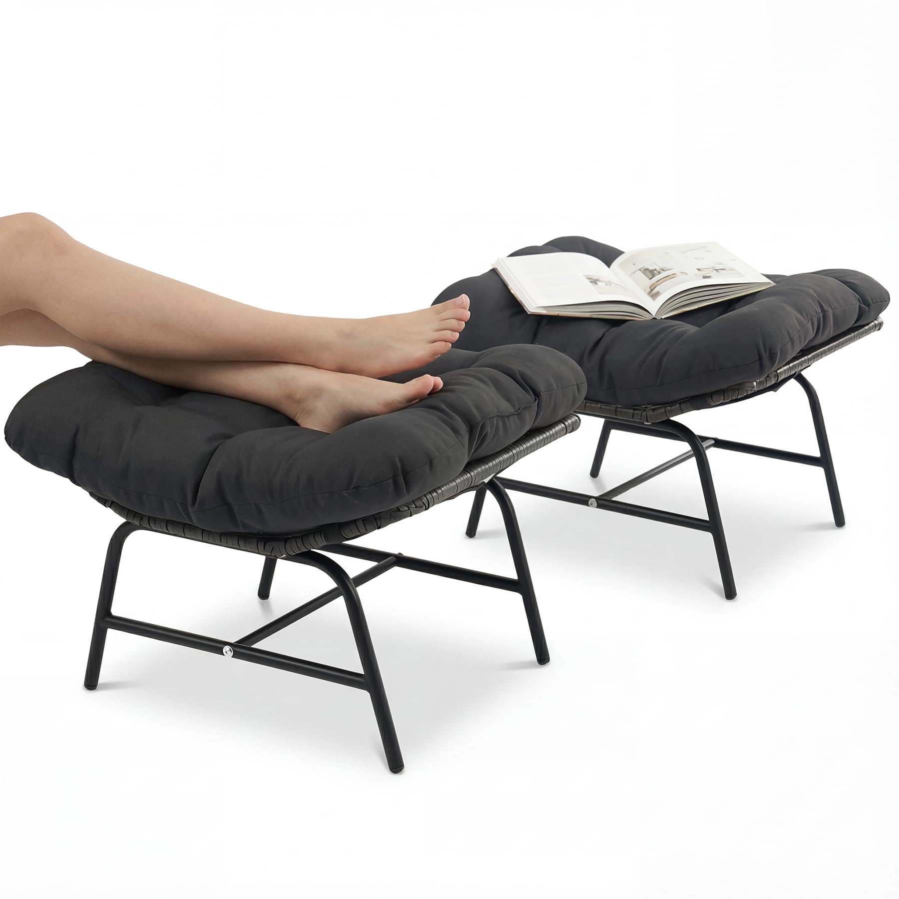 Outdoor Patio Ottomans Set with Cushions