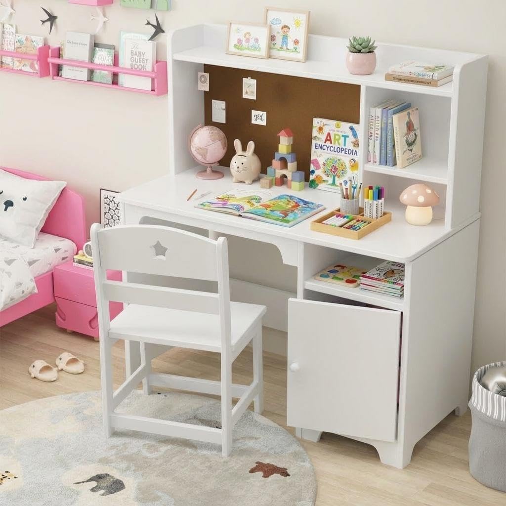 Kids Desk and Chair Set with Hutch