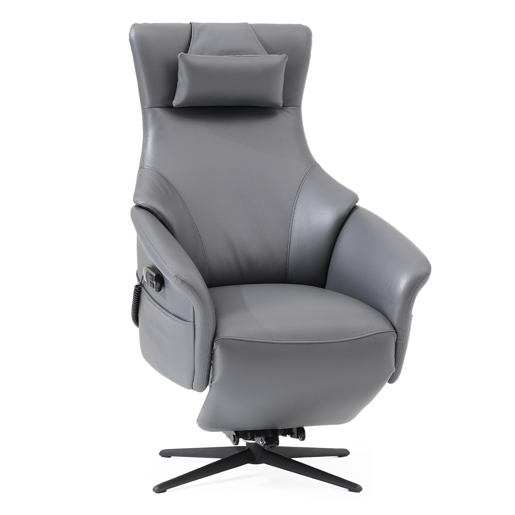 Genuine Leather Reclining Swivel Chair with Ottoman