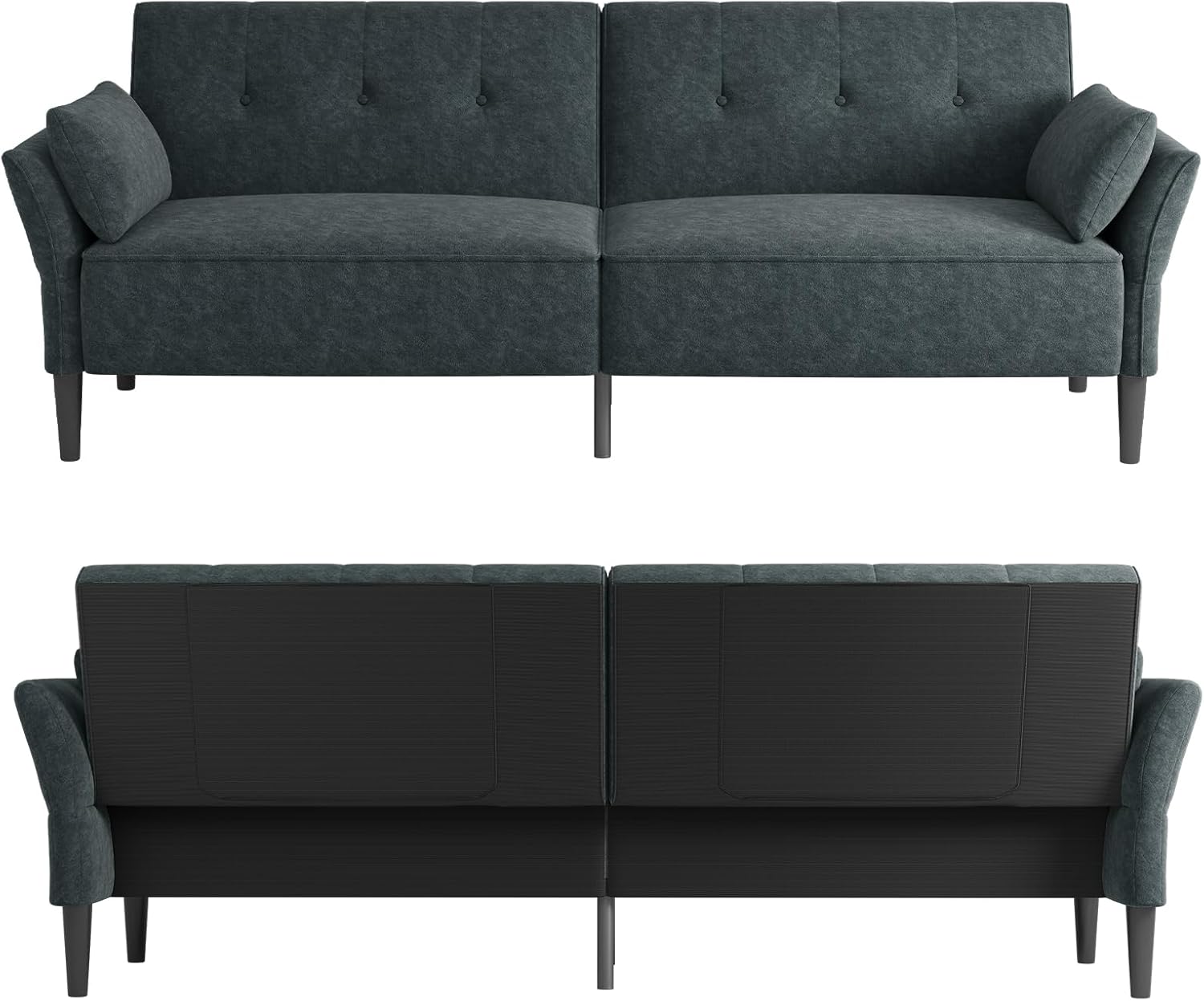 Convertible Futon Sofa Bed with Adjustable Backrest and Armrests