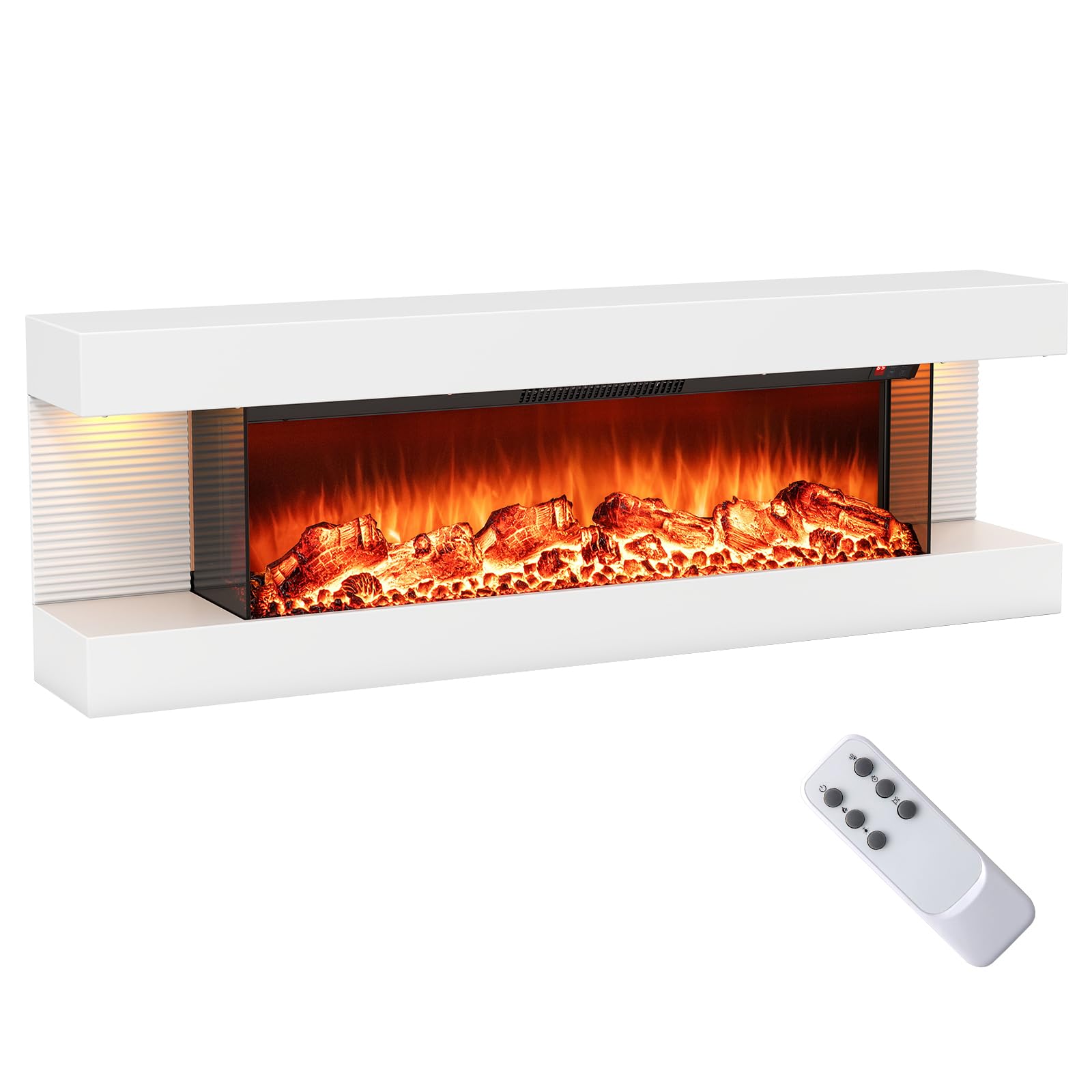50-Inch Wall Mount Electric Fireplace with Floating Mantel