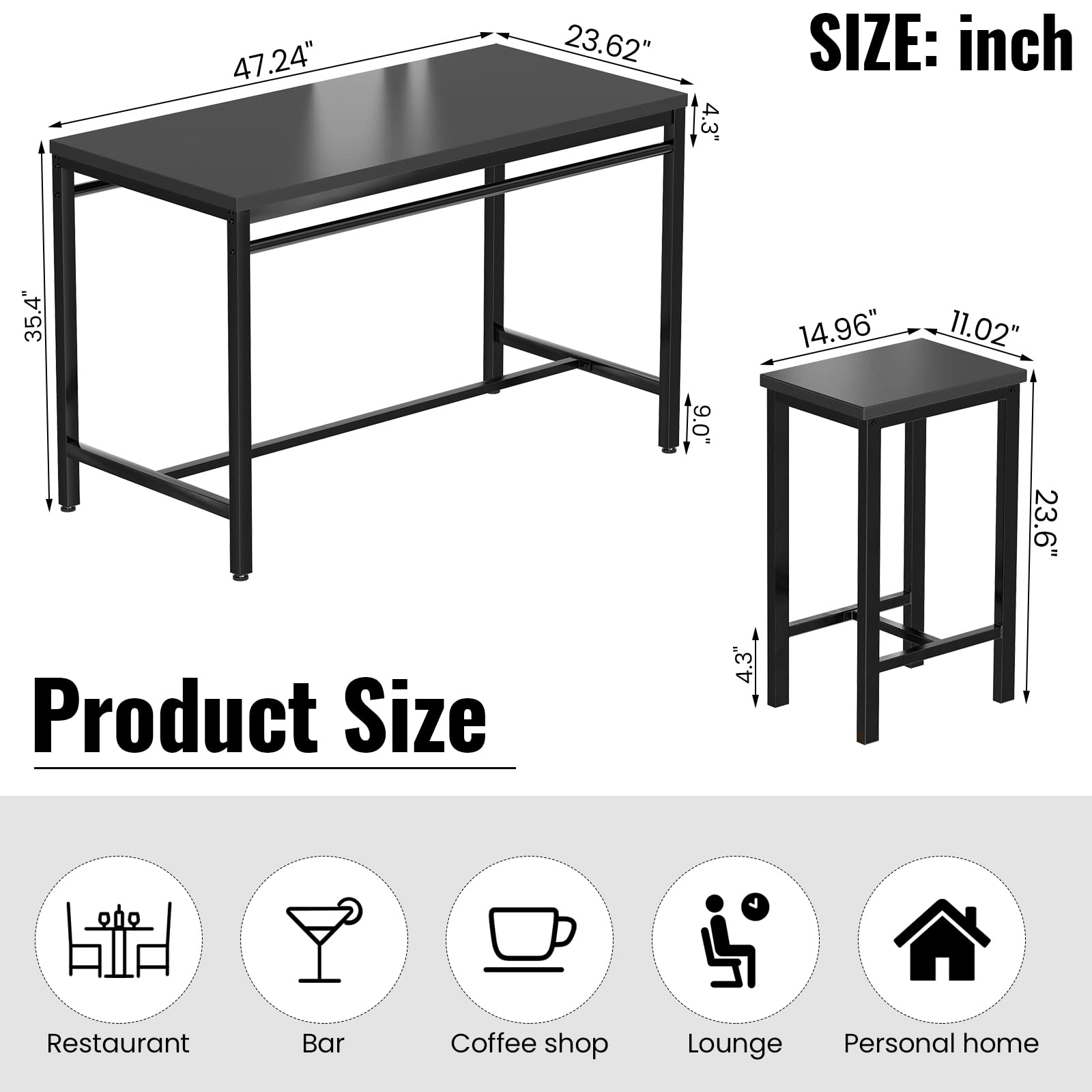 5-Piece Counter Height Dining Bar Table Set for 4