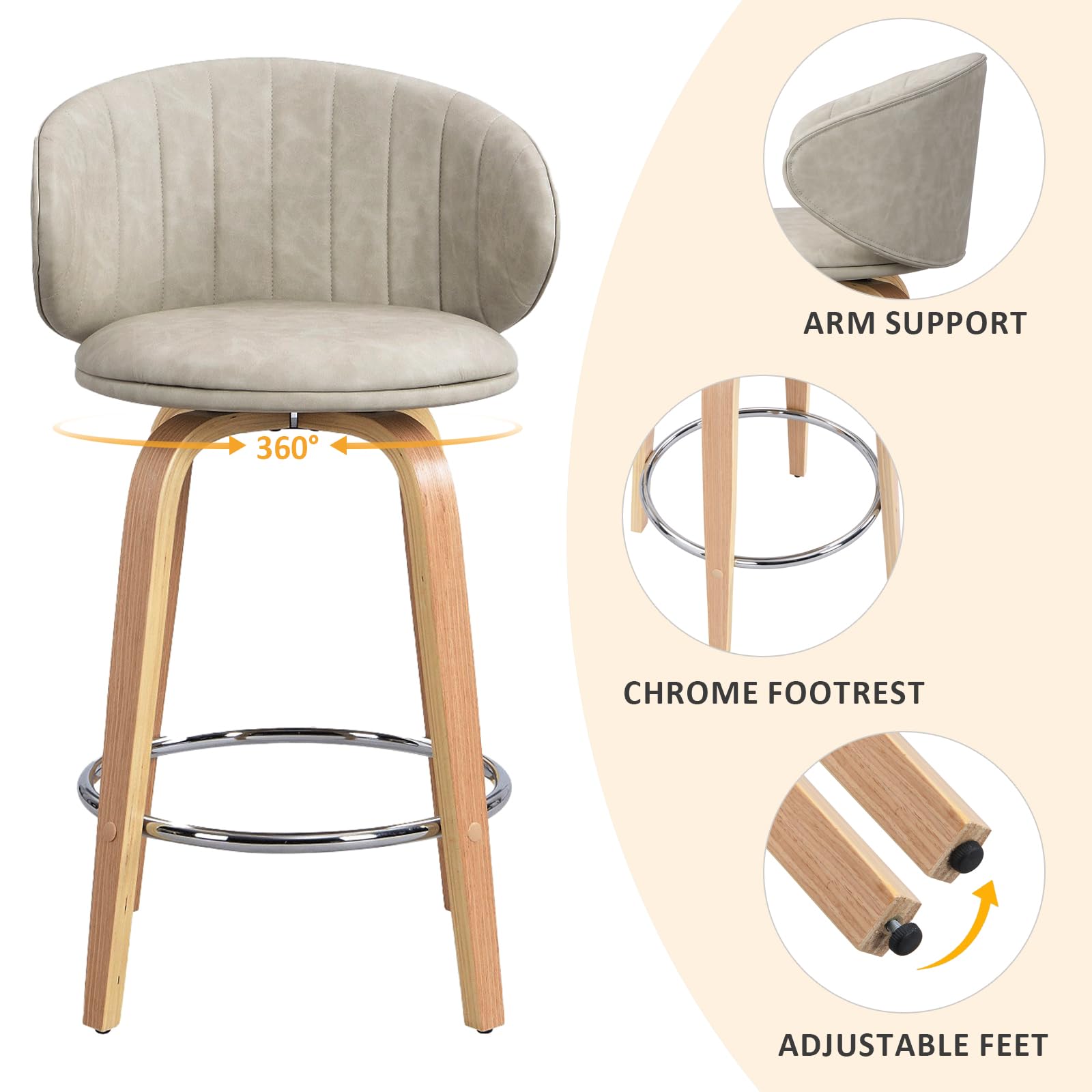 Modern Swivel Bar Stools Set of 2 with Back