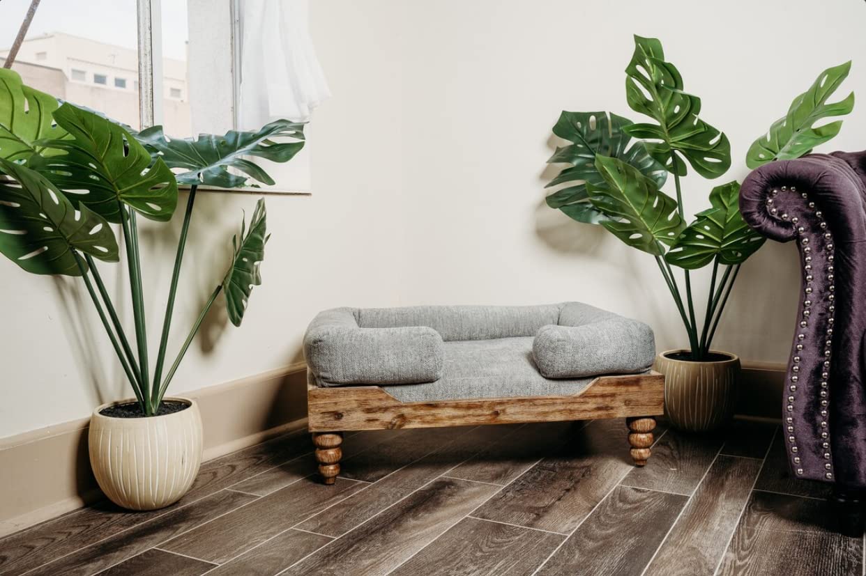 Large Washed Oak Dog Bed with Orthopedic Memory Foam