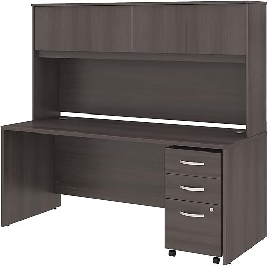 72W x 30D Office Desk with Hutch and Mobile File Cabinet