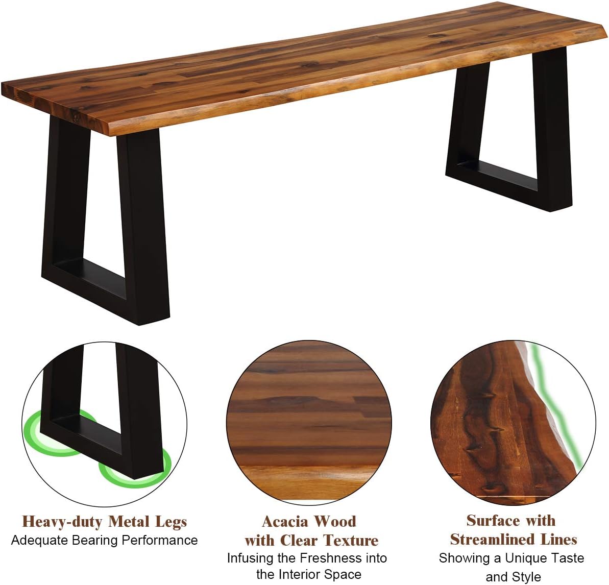 Acacia Wood Outdoor Bench Rustic Brown Black