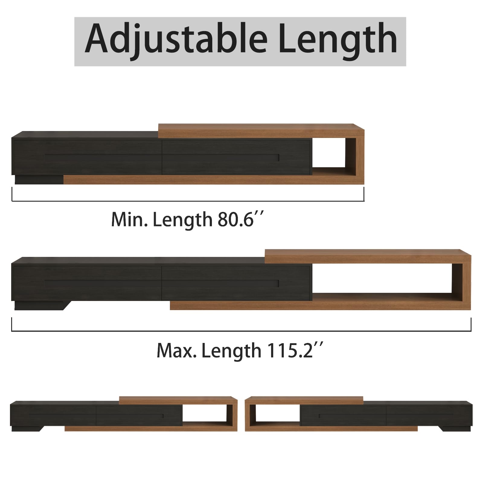 Extendable TV Stand with 2 Drawers and Storage