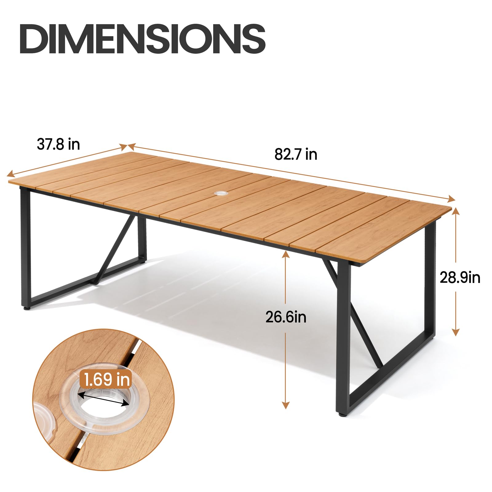 Outdoor Dining Table with Umbrella Hole 83 Inch Rectangle