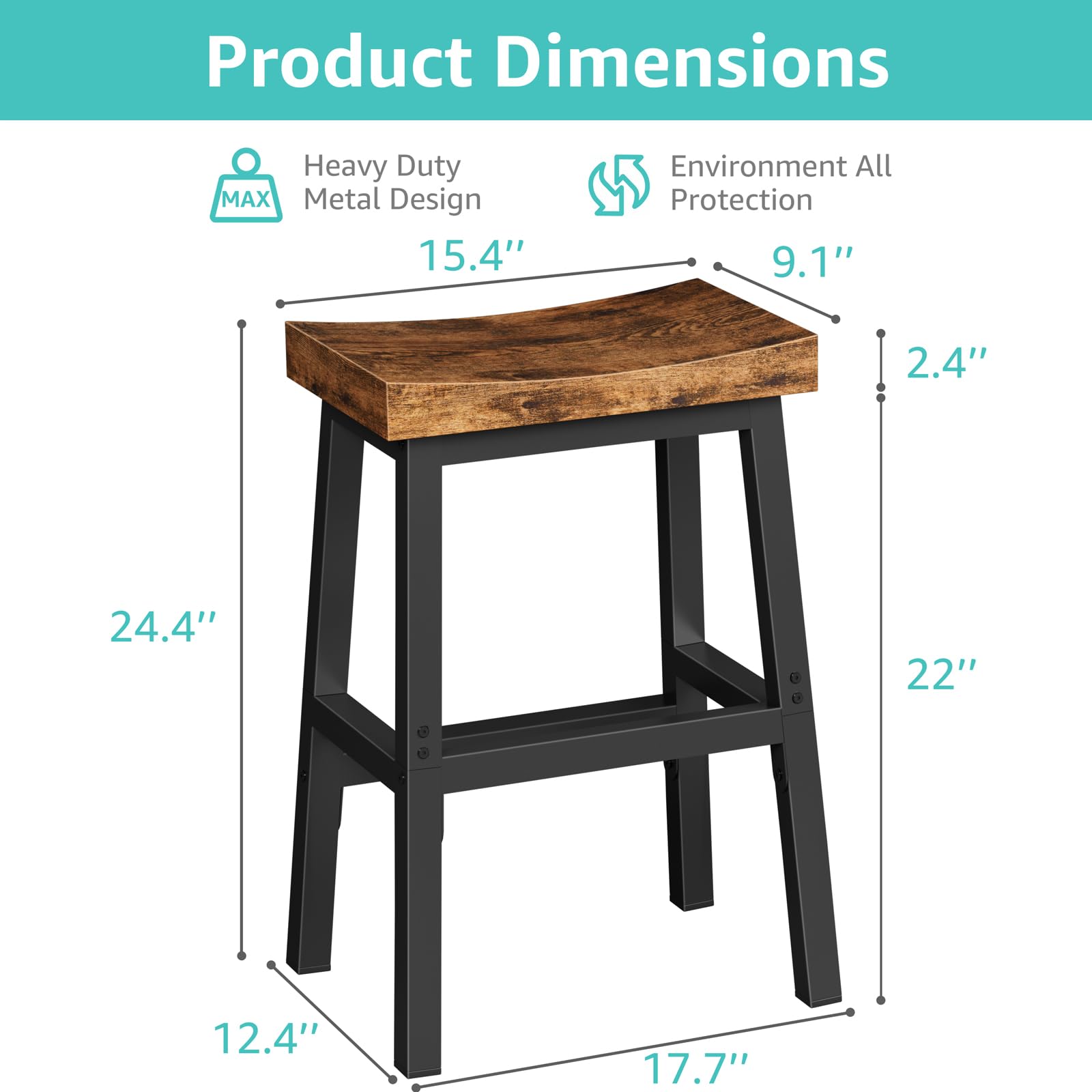 24 Inch Rustic Bar Stools Set of 2