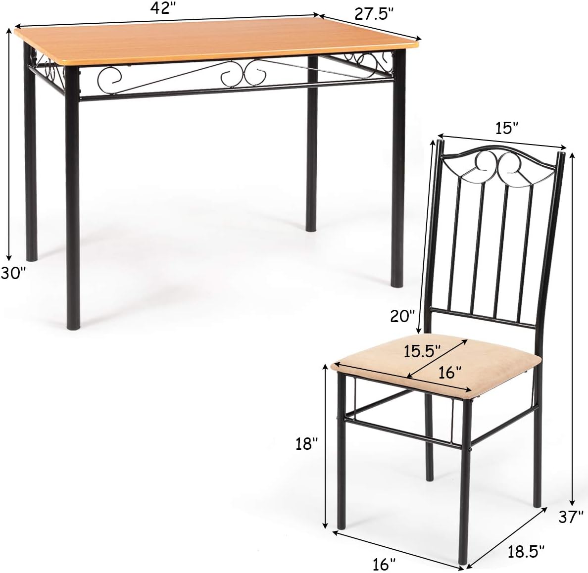 5-Piece Dining Table Set with Cushioned Chairs
