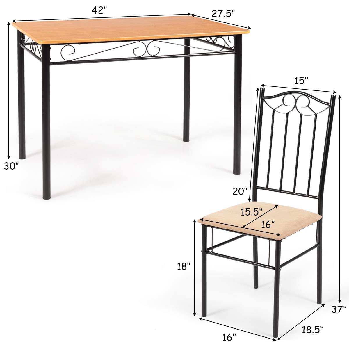 5-Piece Dining Table Set with Cushioned Chairs