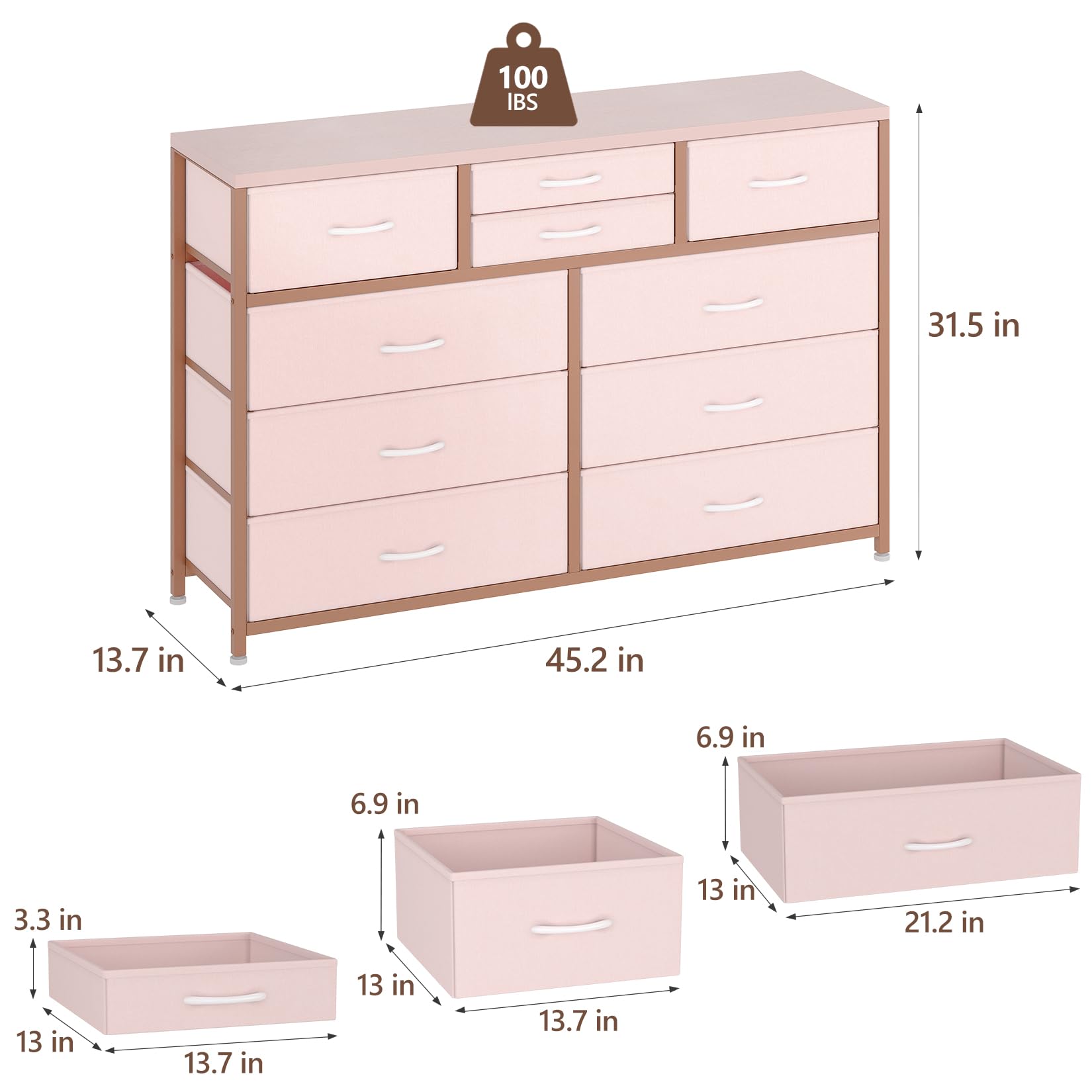 10-Drawer Fabric Dresser TV Stand