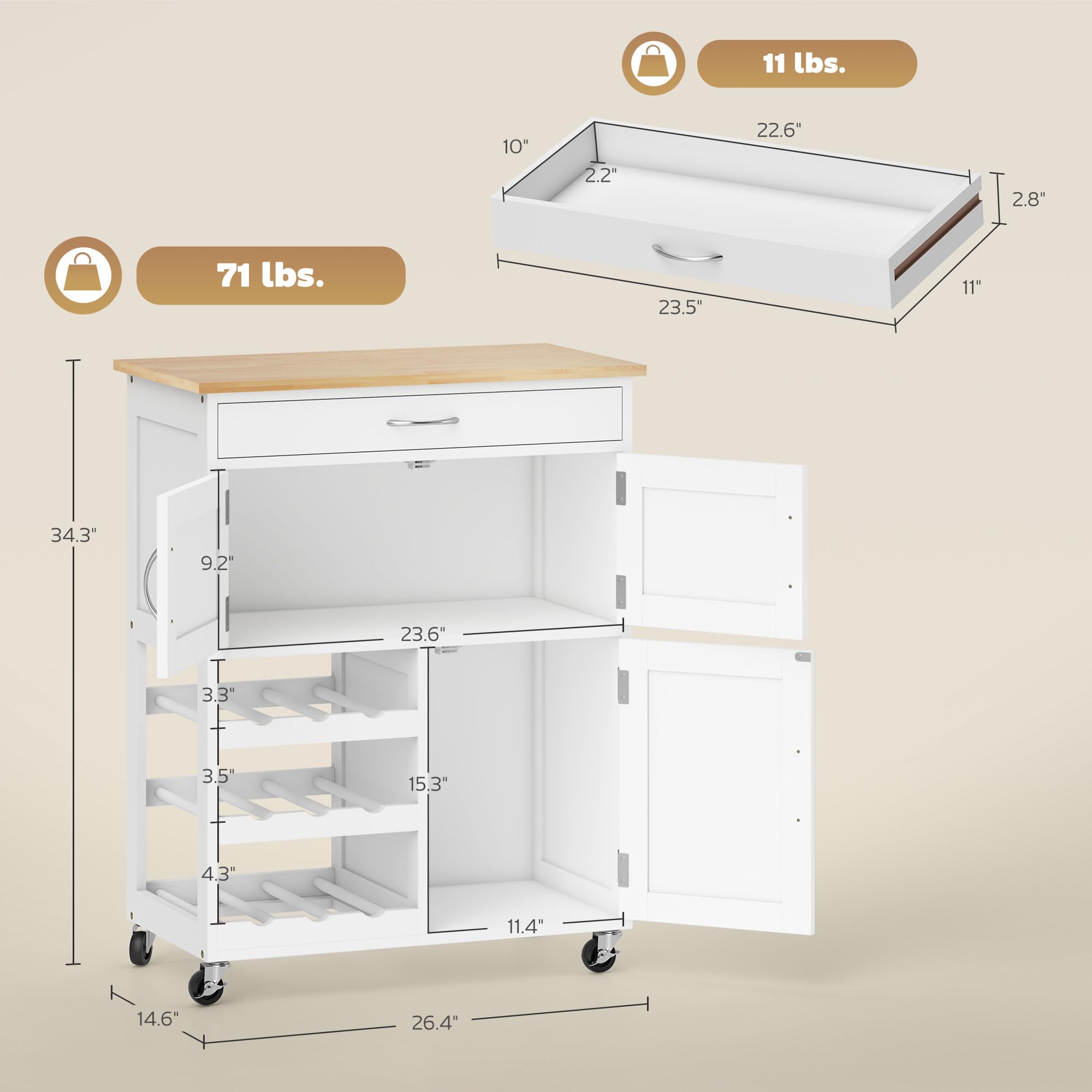 Rolling Kitchen Island Cart with Wine Rack