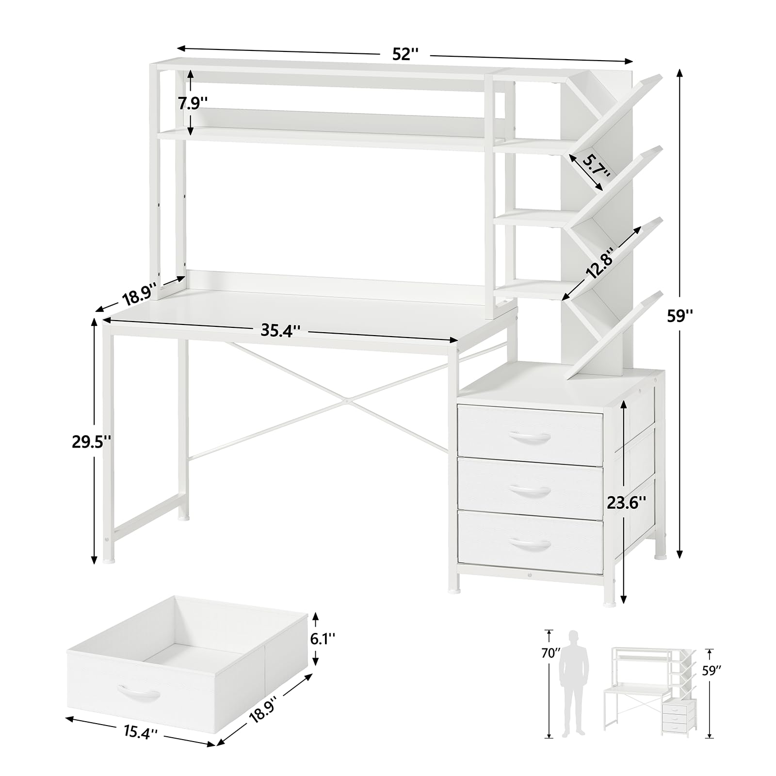 Reversible Computer Desk with Hutch and Storage Shelves