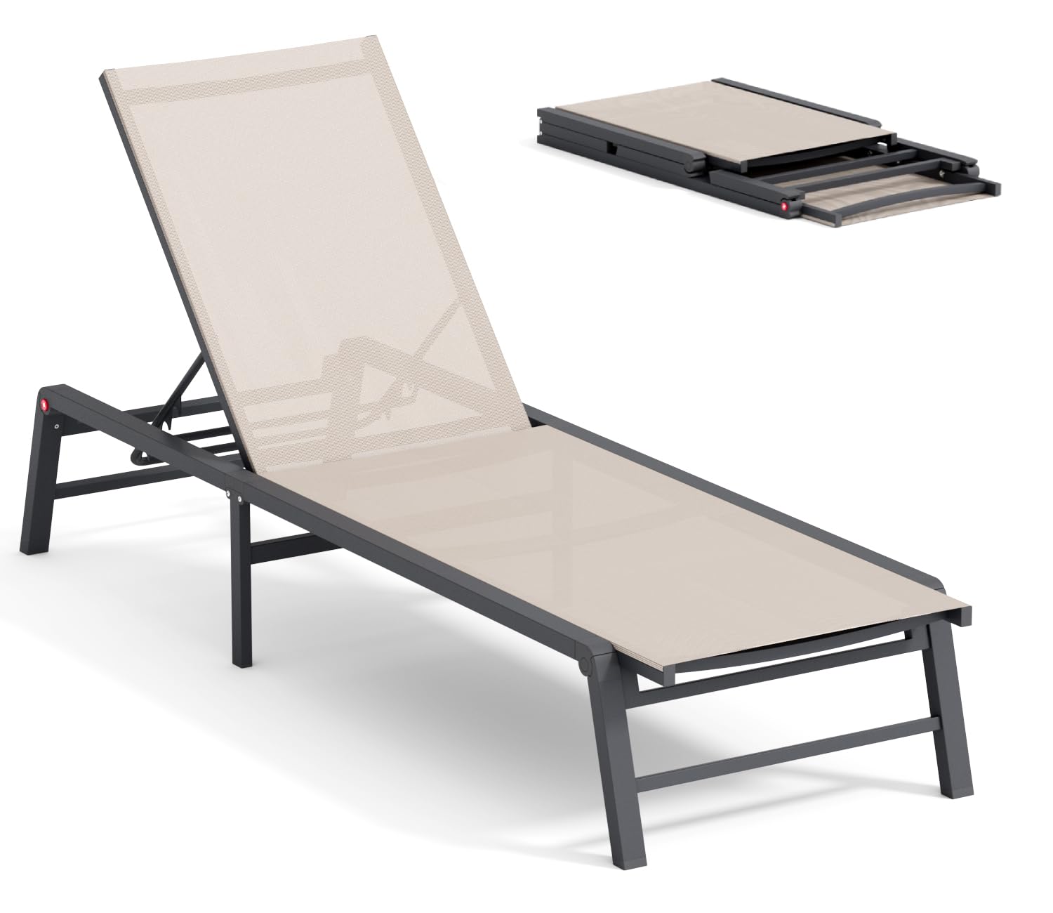 Aluminum Chaise Lounge Chair - Foldable Outdoor Patio Lounger with 5 Adjustable Positions