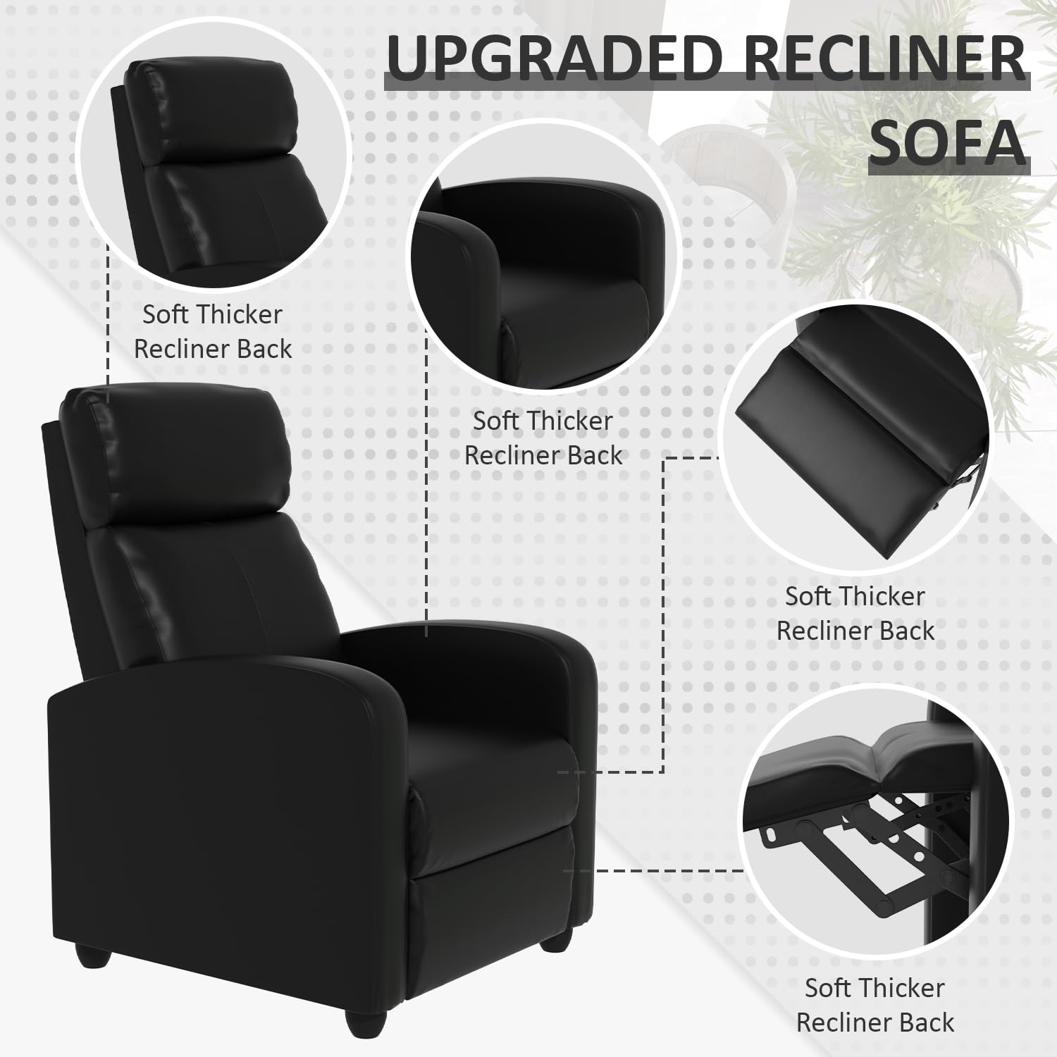 Massage Recliner Chair, Single Sofa Chair with Remote Control, Chair Recliner, Lazy Recliner Chair, Living Room Recliners with Pu Leather Padded Seat Backrest, Recliner Chairs for Adults, Black
