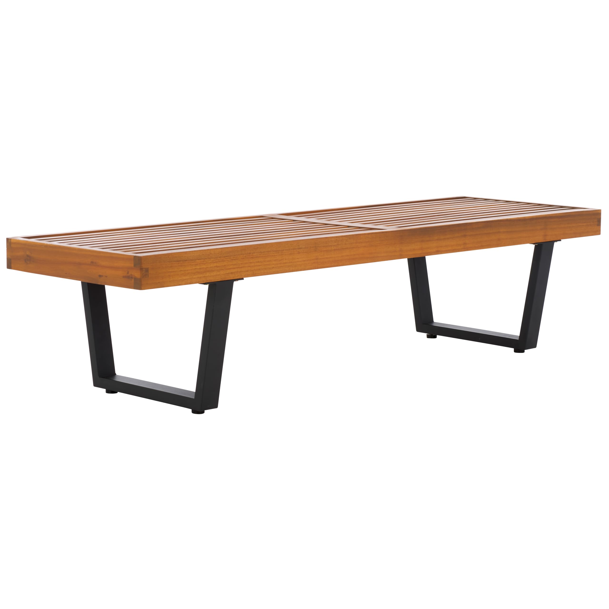 Heather 60-Inch Outdoor Bench Natural Brown Acacia Wood Steel Frame