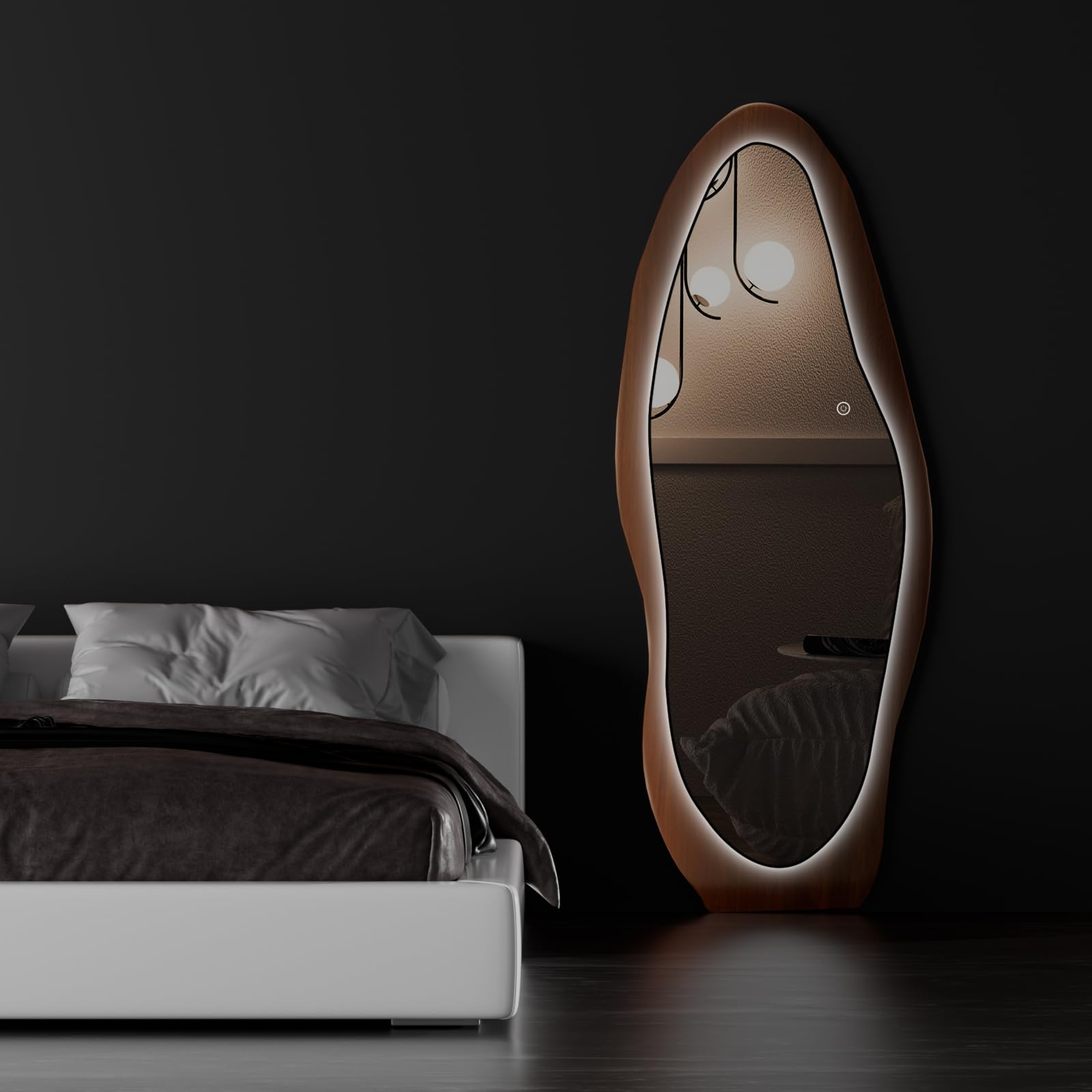 LED Wood Full Length Mirror with Wavy Frame