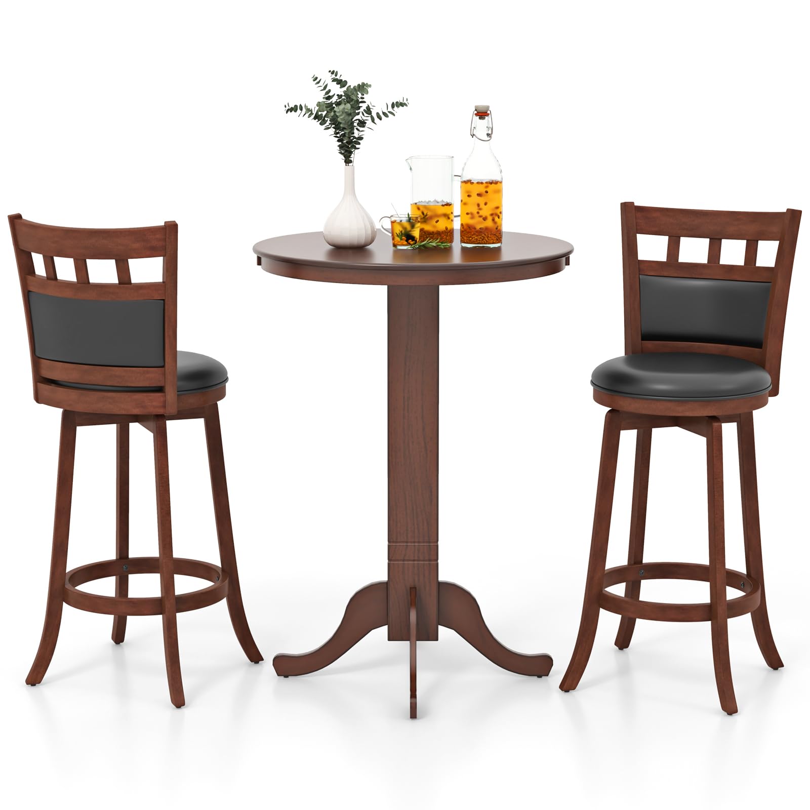 3-Piece Round Pub Table Set with Swivel Stools