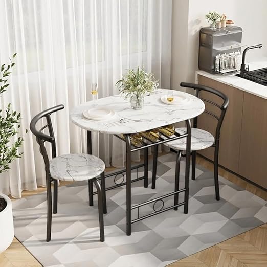 3-Piece Wooden Dining Table Set with 2 Chairs and Wine Rack