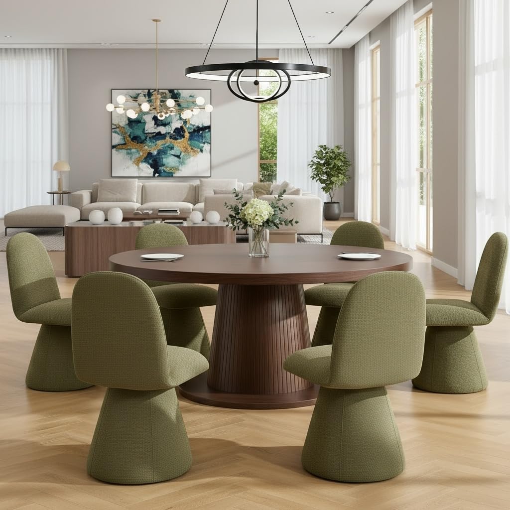 Swivel Dining Chairs Set of 6 Mid Century Modern High Back Chenille Upholstered